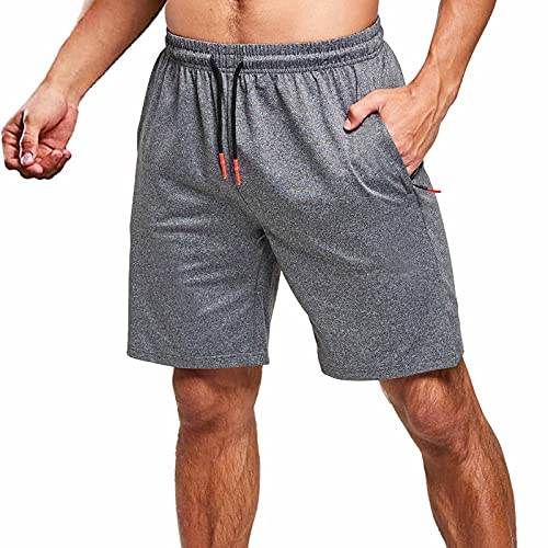 JustSun Kurze Hosen Herren Shorts Sommer Kurze Jogginghose Sporthose Baumwolle Sweatshorts Sport Running Shorts mit Reißverschluss Grau 2XL von JustSun