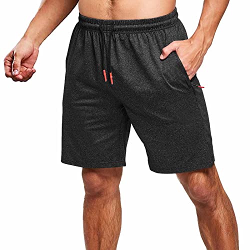 JustSun Kurze Hosen Herren Shorts Sommer Kurze Jogginghose Sporthose Baumwolle Sweatshorts Sport Running Shorts mit Reißverschluss Schwarz 2XL von JustSun