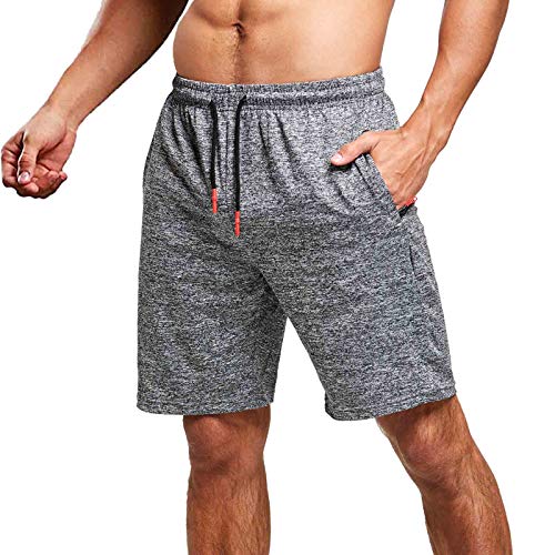 JustSun Kurze Hosen Herren Shorts Sommer Kurze Jogginghose Sporthose Baumwolle Sweatshorts Sport Running Shorts mit Reißverschluss Schwarzgrau 3XL von JustSun