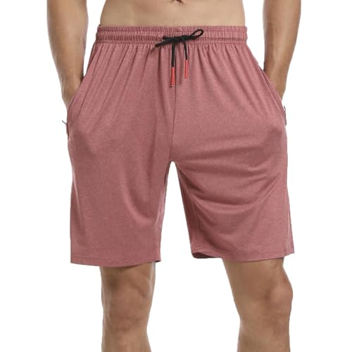 JustSun Kurze Hosen Herren Shorts Sommer Kurze Jogginghose Sporthose Baumwolle Sweatshorts Sport Running Shorts mit Reißverschluss Weinrot L von JustSun