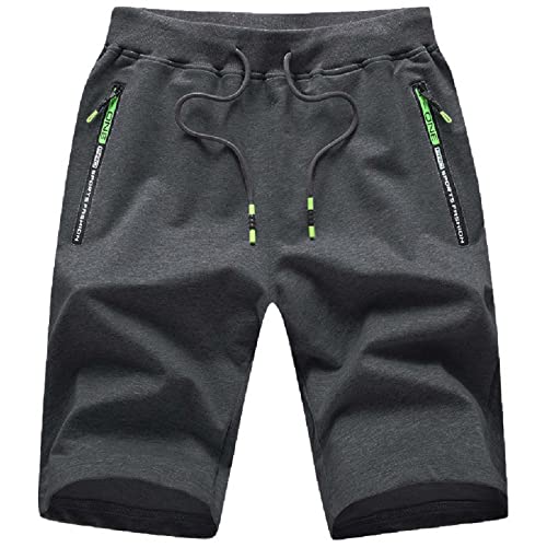 JustSun Kurze Hosen Herren Shorts Sommer Kurze Jogginghose Sporthose Sweatshorts Baumwolle Sport Shorts mit Reißverschluss Dunkelgrau 3XL von JustSun