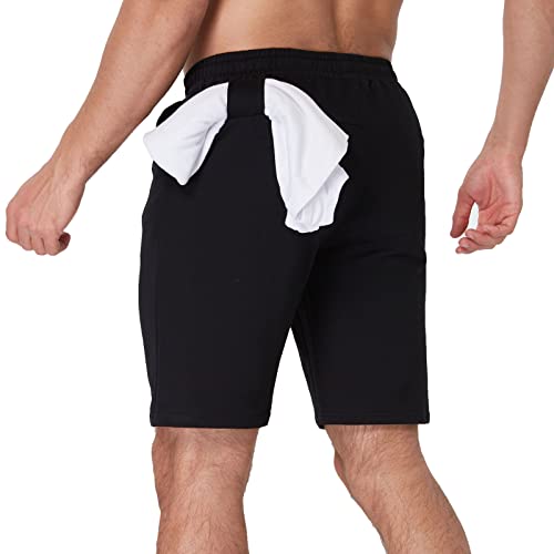 JustSun Kurze Hosen Herren Shorts Kurze Sporthose Jogginghose Sommer Sweatshorts Sport Shorts Baumwolle mit Reißverschlusstaschen Schwarz M von JustSun