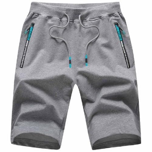 JustSun Kurze Hosen Herren Shorts Sommer Kurze Sporthose Jogginghose Sweatshorts Baumwolle Sport mit Reißverschluss Grau M von JustSun
