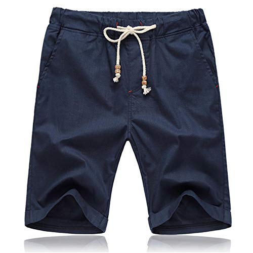 JustSun Kurze Hosen Herren Shorts Sommer Leinen Baumwolle mit Tunnelzug und Taschen Blau 3XL von JustSun