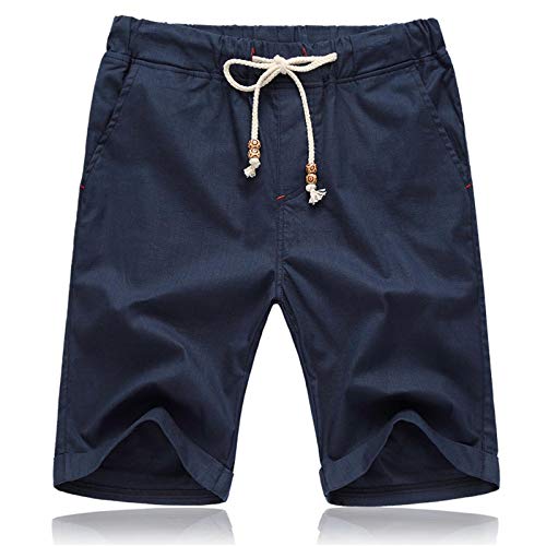 JustSun Kurze Hosen Herren Shorts Sommer Leinen Baumwolle mit Tunnelzug und Taschen Blau M von JustSun