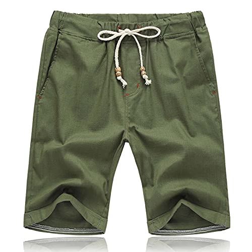 JustSun Kurze Hosen Herren Shorts Sommer Leinen Baumwolle mit Tunnelzug und Taschen Green 3XL von JustSun