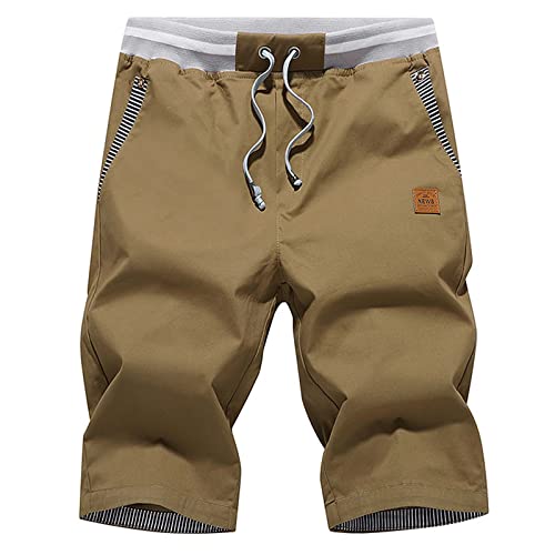 JustSun Kurze Hosen Herren Shorts Sommer Shorts Chino Baumwolle mit Tunnelzug Kaffee 2XL von JustSun