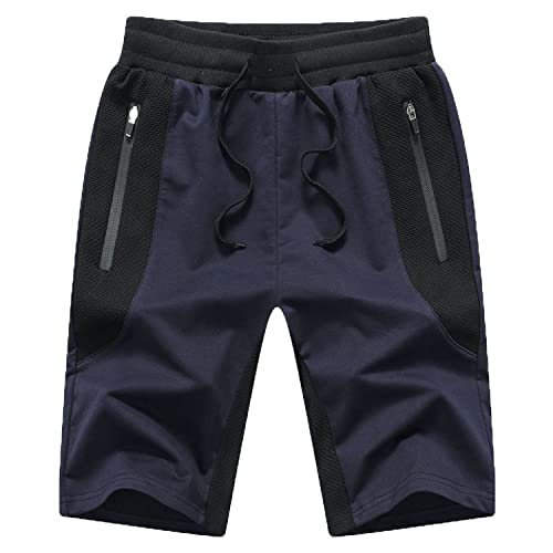 JustSun Kurze Hosen Herren Shorts Sommer Sport Baumwolle mit Reißverschlusstaschen und elastischer Taille Blau 2X-Large von JustSun