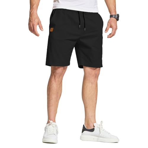 JustSun Kurze Hosen Herren Shorts Sommer Stretch Baumwolle Chino Freizeithose Kurze Jogginghose Sporthose Sport Elastische Taille mit Taschen Schwarz XL von JustSun