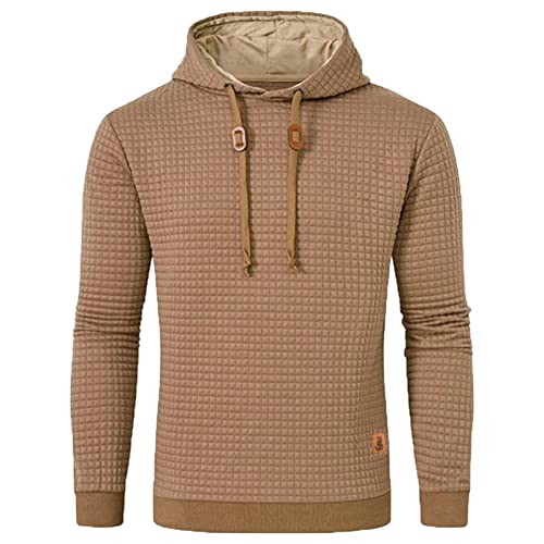 JustSun Herren Hoodie Kapuzenpullover Pullover Herren Karierter Jacquard Hooded Hoodie Khaki L von JustSun