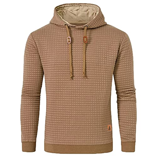 JustSun Herren Hoodie Kapuzenpullover Pullover Herren Karierter Jacquard Hooded Hoodie Khaki XL von JustSun