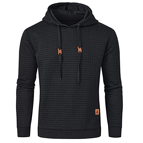 JustSun Herren Hoodie Kapuzenpullover Pullover Herren Karierter Jacquard Hooded Hoodie Schwarz M von JustSun