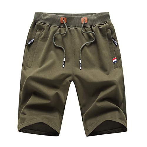 JustSun Sport Shorts Herren Kurze Hose Sommer beiläufig Baumwolle Elastische Taille Sweat Shorts Armeegrün Large von JustSun