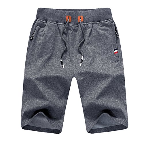 JustSun Sport Shorts Herren Kurze Hose Sommer beiläufig Baumwolle Elastische Taille Sweat Shorts Grau 3X-Large von JustSun