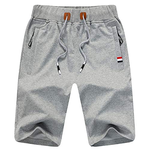 JustSun Sport Shorts Herren Kurze Hose Sommer beiläufig Baumwolle Elastische Taille Sweat Shorts Hellgrau Large von JustSun