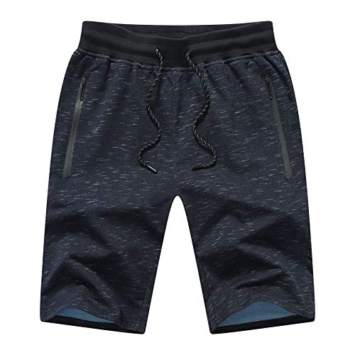JustSun Sport Shorts Herren Kurze Hose Sommer beiläufig Baumwolle Sweat Shorts mit Elastische Taille und Reißverschlusstaschen Blau Small von JustSun