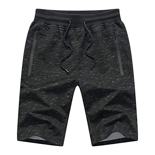 JustSun Sport Shorts Herren Kurze Hose Sommer beiläufig Baumwolle Sweat Shorts mit Elastische Taille und Reißverschlusstaschen Schwarz Large von JustSun