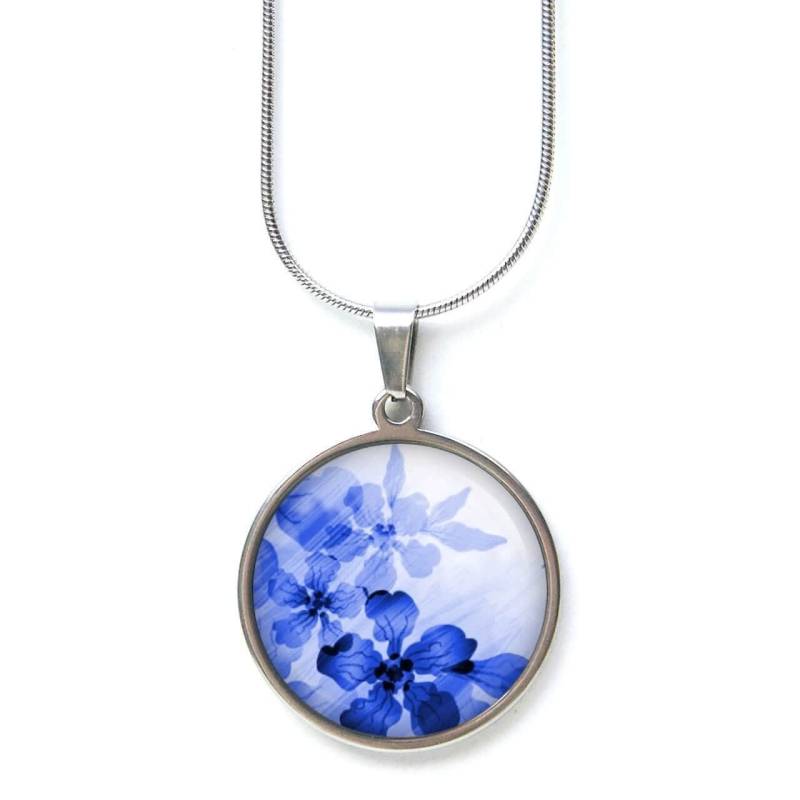 Edelstahl Kette Große Blaue Blumen Im Aquarell Stil von JustTrisha