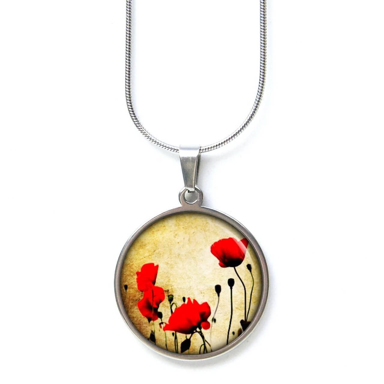 Edelstahl Kette Mit Roten Mohn Blumen - Geschenkidee Von Just Trisha von JustTrisha