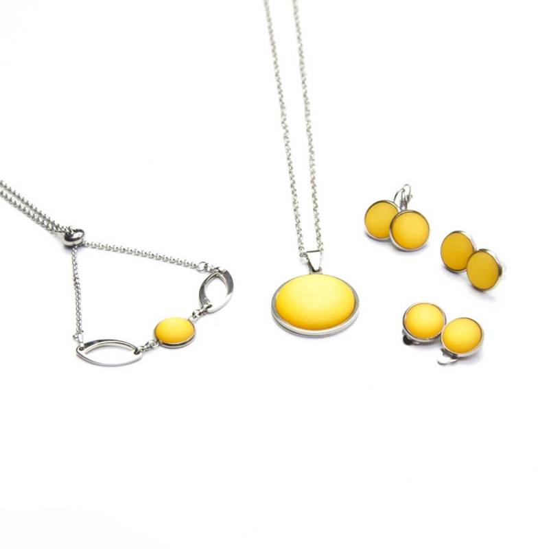 Edelstahl Polaris Schmuck Set in Gelb - Kette, Ohrringe Und Armband von JustTrisha