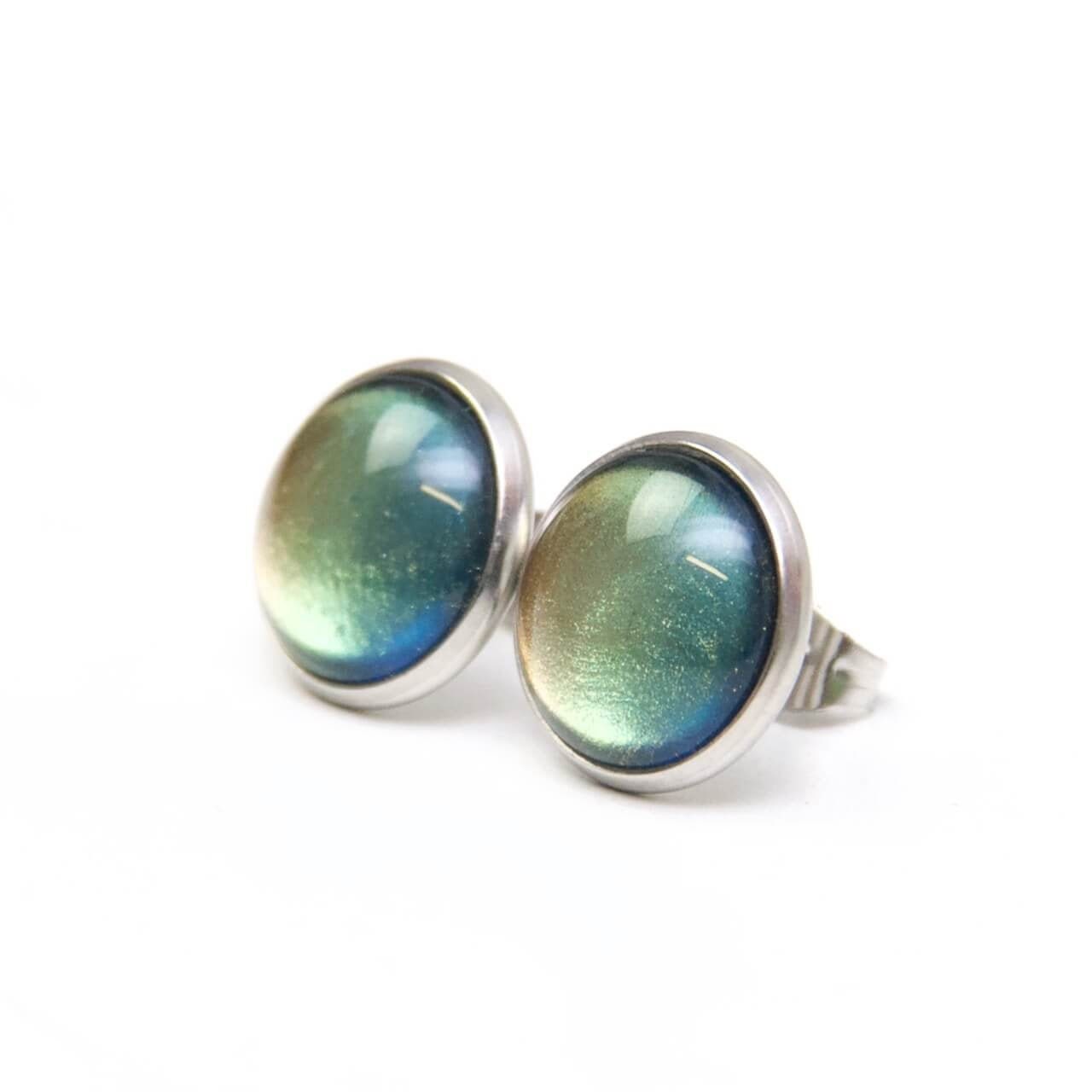 Ohrstecker Ohrhänger Clipse Chamäleon Gold Grün Blau Schimmernd - Verschiedene Größen Geschenkidee Von Just Trisha von JustTrisha