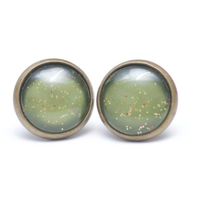 Ohrstecker Ohrhänger Clipse Grün Mit Feinem Flitter Olive Grün - Verschiedene Größen Geschenkidee Von Just Trisha von JustTrisha