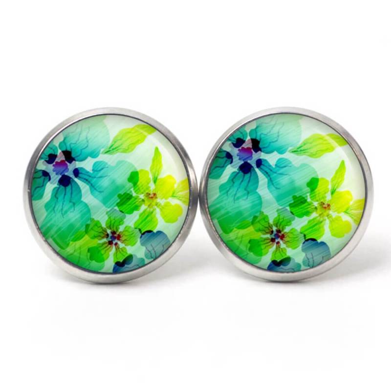 Ohrstecker Ohrhänger Clipse Türkis Grün Blaue Frühlings Blumen - Geschenkidee Just Trisha von JustTrisha