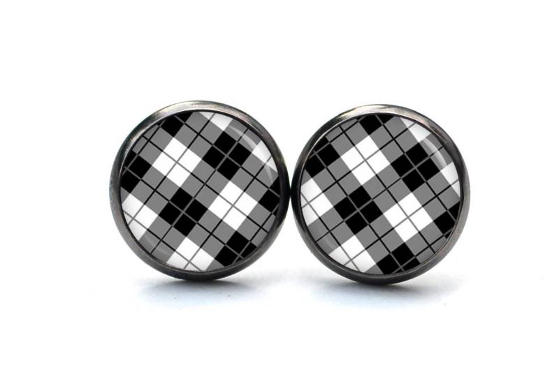 Ohrstecker Ohrhänger Ohrclips Karo Muster Schwarz Weiß, Verschiedene Größen von JustTrisha