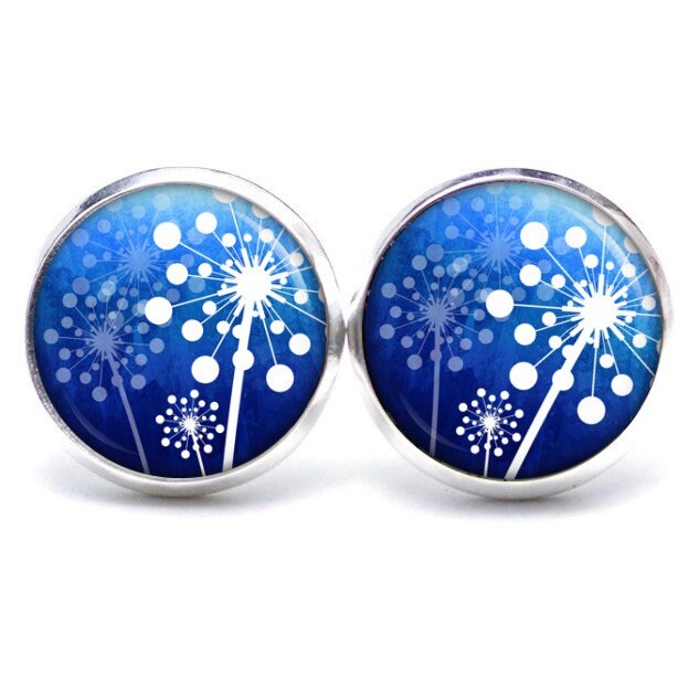 Ohrstecker Ohrhänger Ohrclipse Dunkelblau Blaue Pusteblume Löwenzahn von JustTrisha
