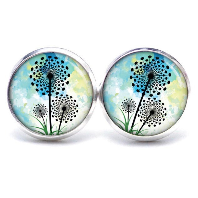 Ohrstecker Ohrhänger Ohrclipse Große Türkise Pusteblume Löwenzahn, Verschiedene Größen von JustTrisha