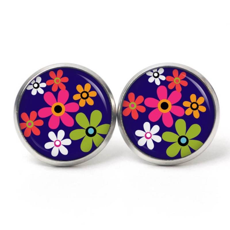 Ohrstecker Ohrhänger Ohrclipse Hippie Blumen Bunt Und Blau von JustTrisha