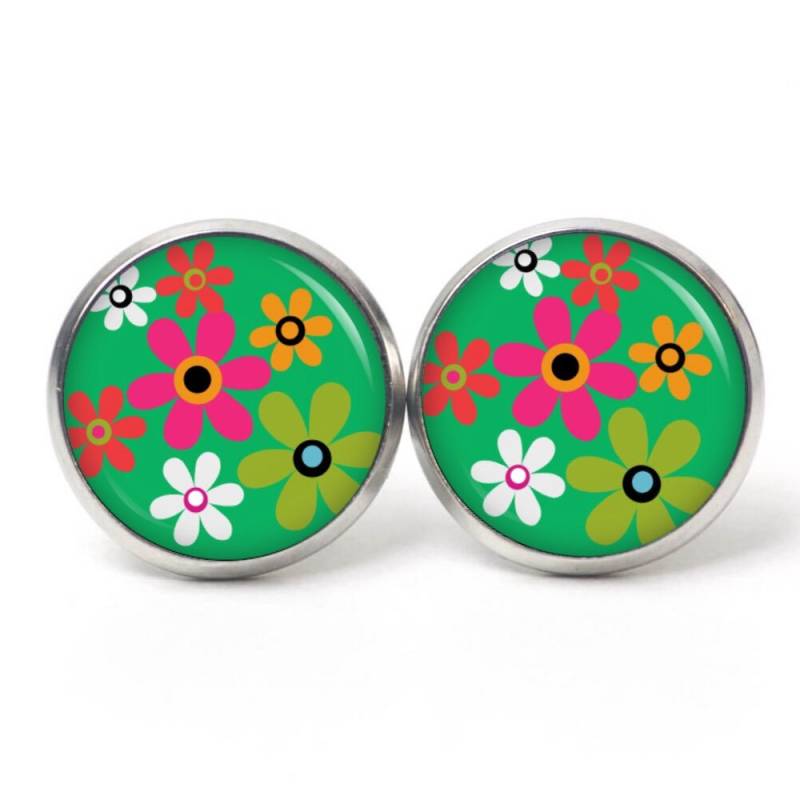 Ohrstecker Ohrhänger Ohrclipse Hippie Blumen Bunt Und Grün, Frühlings Ohrstecker, Verschiedene Größen von JustTrisha