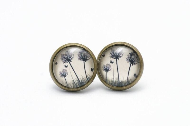 Ohrstecker Ohrhänger Ohrclipse Pusteblume Löwenzahn Beige Schwarz, Verschiedne Größen von JustTrisha