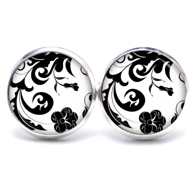 Ohrstecker Ohrhänger Ohrclipse Schwarz Weißes Blumenmotiv von JustTrisha