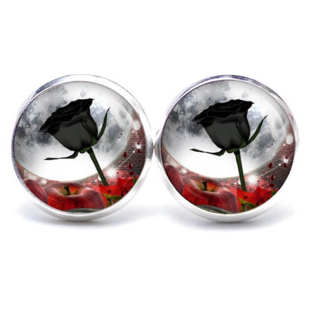 Ohrstecker Ohrhänger Ohrclipse Schwarze Rose Rosen Mond Gothic - Verschiedene Größen von JustTrisha