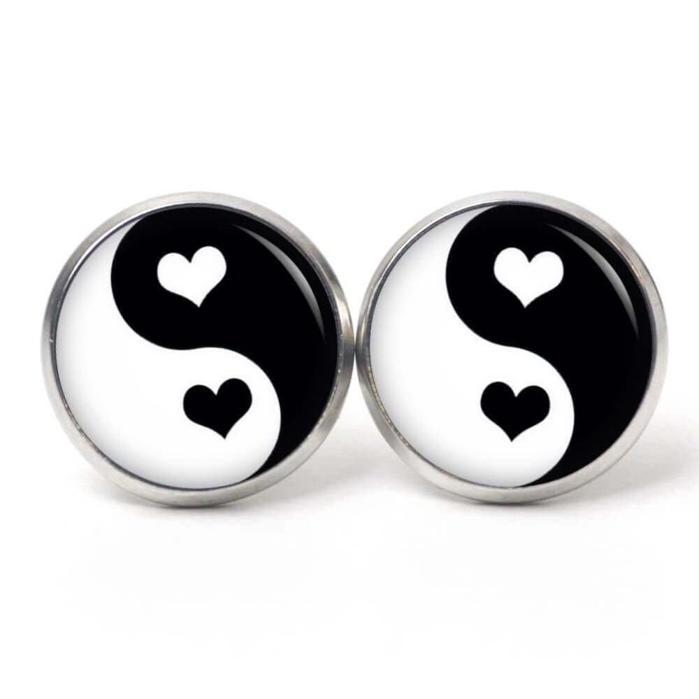 Ohrstecker Ohrhänger Ohrclipse Yin Yang Herz Herzen Valentinstag Schwarz Weiß - Verschiedene Größen von JustTrisha