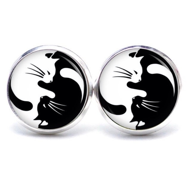 Ohrstecker Ohrhänger Ohrclipse Yin Yang Katzen Katze Schwarz Weiß - Verschiedene Größen von JustTrisha