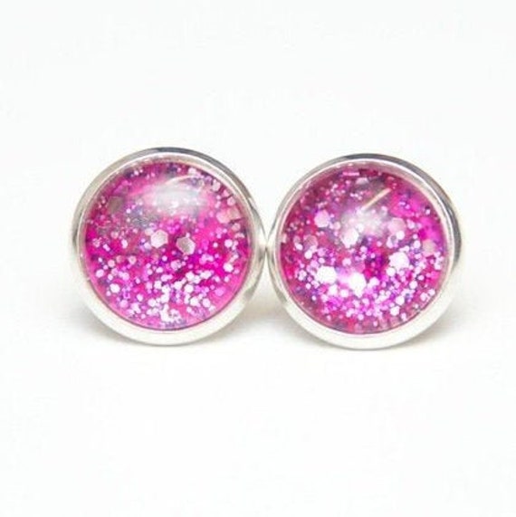 Ohrstecker Ohrringe Go Crazy Pink Rosa Glitzernd - Verschiedene Größen Geschenkidee Just Trisha von JustTrisha