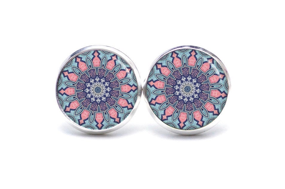 Ohrstecker Ohrringe Ohrclips Muster Mandala Mosaik Stern in Hellblau Und Rosa - Verschiedene Größen Geschenkidee Just Trisha von JustTrisha