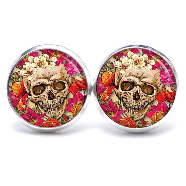 Ohrstecker Ohrringe Ohrclips Totenkopf Mit Blumen, Verschiedene Größen, Edelstahl von JustTrisha