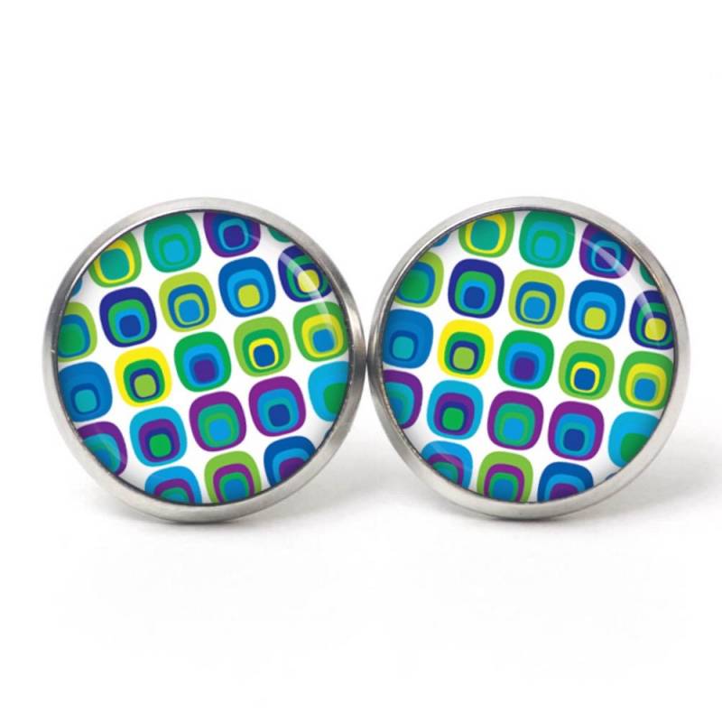 Ohrstecker Ohrringe Ohrclipse 60Er Jahre Gemustert Türkis Grün Blau - Verschiedene Größen Geschenkidee Just Trisha von JustTrisha