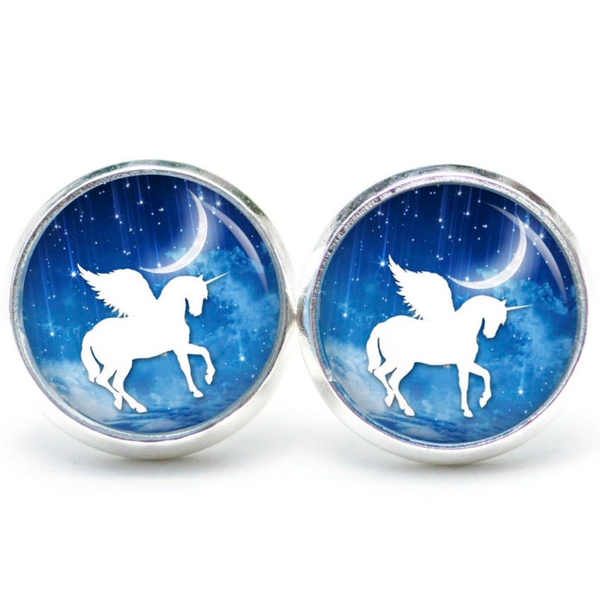 Ohrstecker Ohrringe Ohrclipse Einhorn Mit Halbmond Blau Pegasus - Verschiedene Größen Geschenkidee Just Trisha von JustTrisha