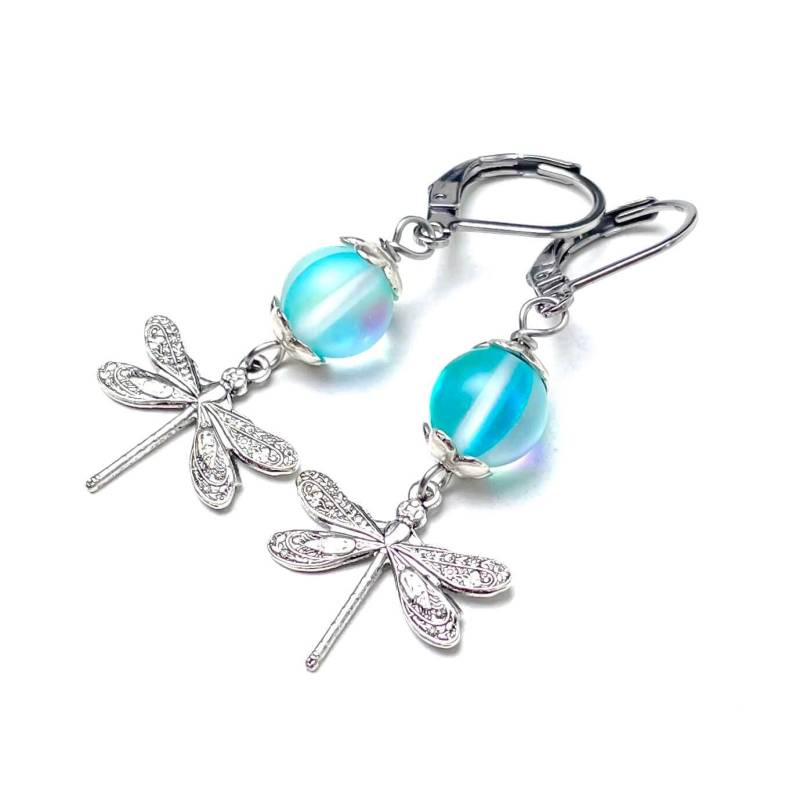 Vintage Ohrringe Libelle Mit Türkis Funkelnder Perle - Edelstahl Geschenkidee Handmade Just Trisha von JustTrisha