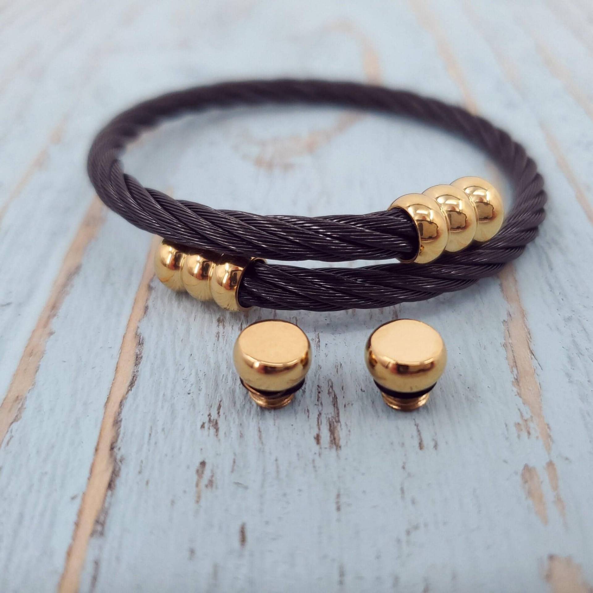 Geflochtenes Asche Urne Armband Schwarz & Gold Edelstahl, Personalisierte Gravur von JustVial