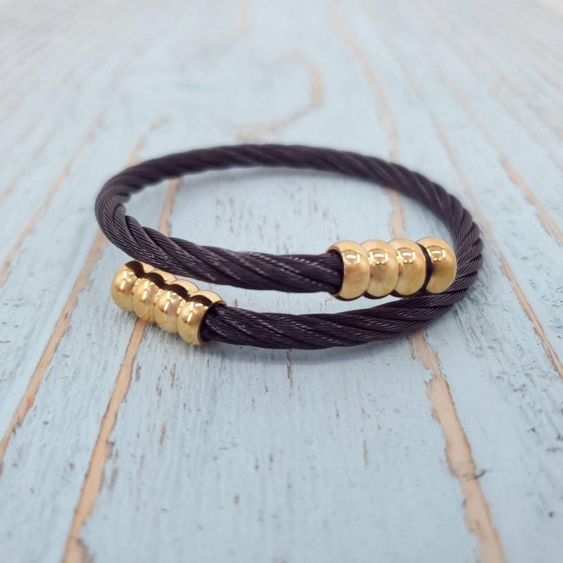 Geflochtenes Urne-Armband Aus Schwarzem Stahl Mit Goldenem Akzent - Wunschgravur von JustVial