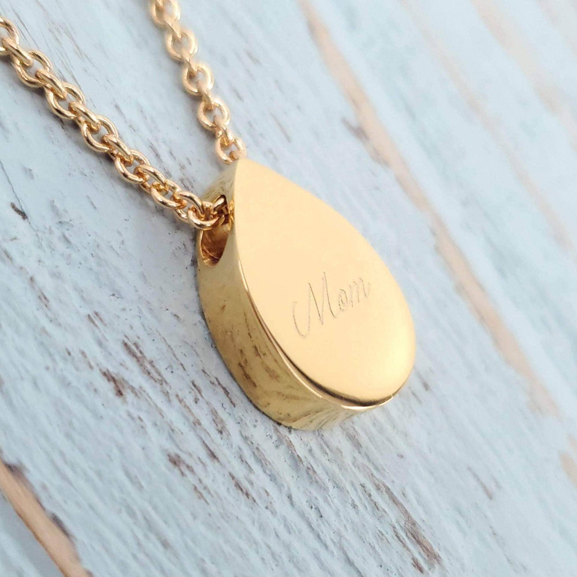 Gold Träne Urne Halskette Edelstahl Gedenkandenken, Handschrift Graviert - Haustier von JustVial