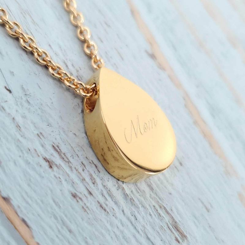 Gold Träne Urne Halskette Edelstahl Gedenkandenken, Handschrift Graviert - Haustier von JustVial