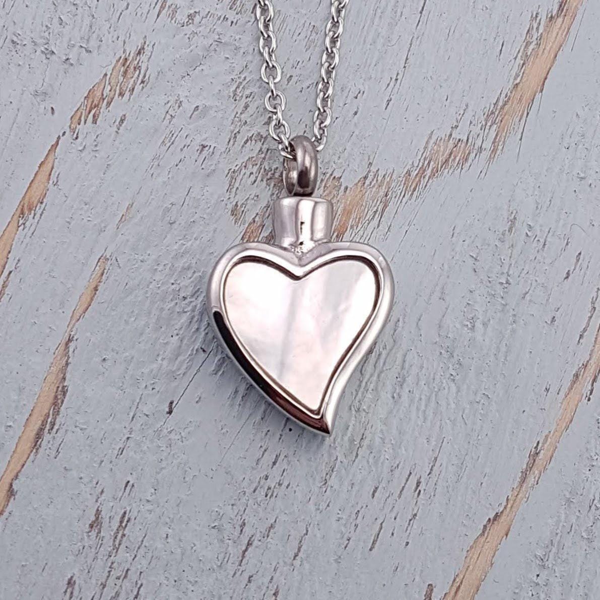 Herz Urne Halskette Perlmutt-Einlage, Edelstahl, Wunschgravur von JustVial