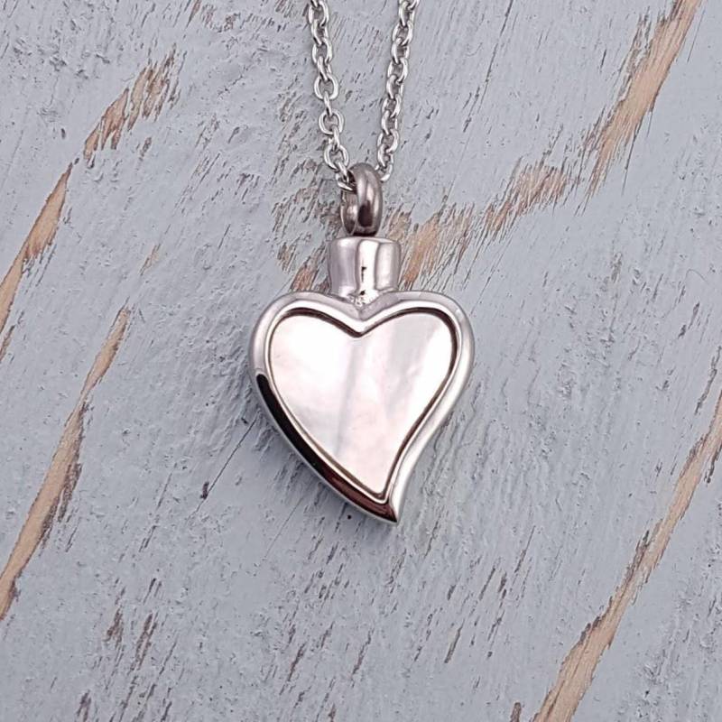 Herz Urne Halskette Perlmutt-Einlage, Edelstahl, Wunschgravur von JustVial