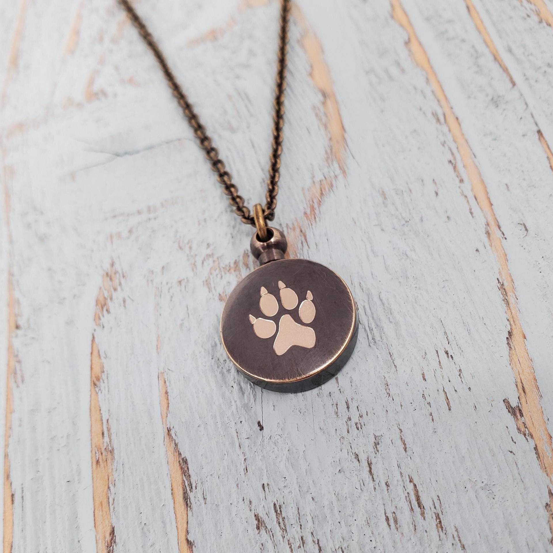 Hunde Pfotenabdruck Kreis Urne Halskette Massives Antikes Messing Benutzerdefinierte Gravur Fingerabdruck, Handschrift, Hund Katze Nasen- Oder von JustVial